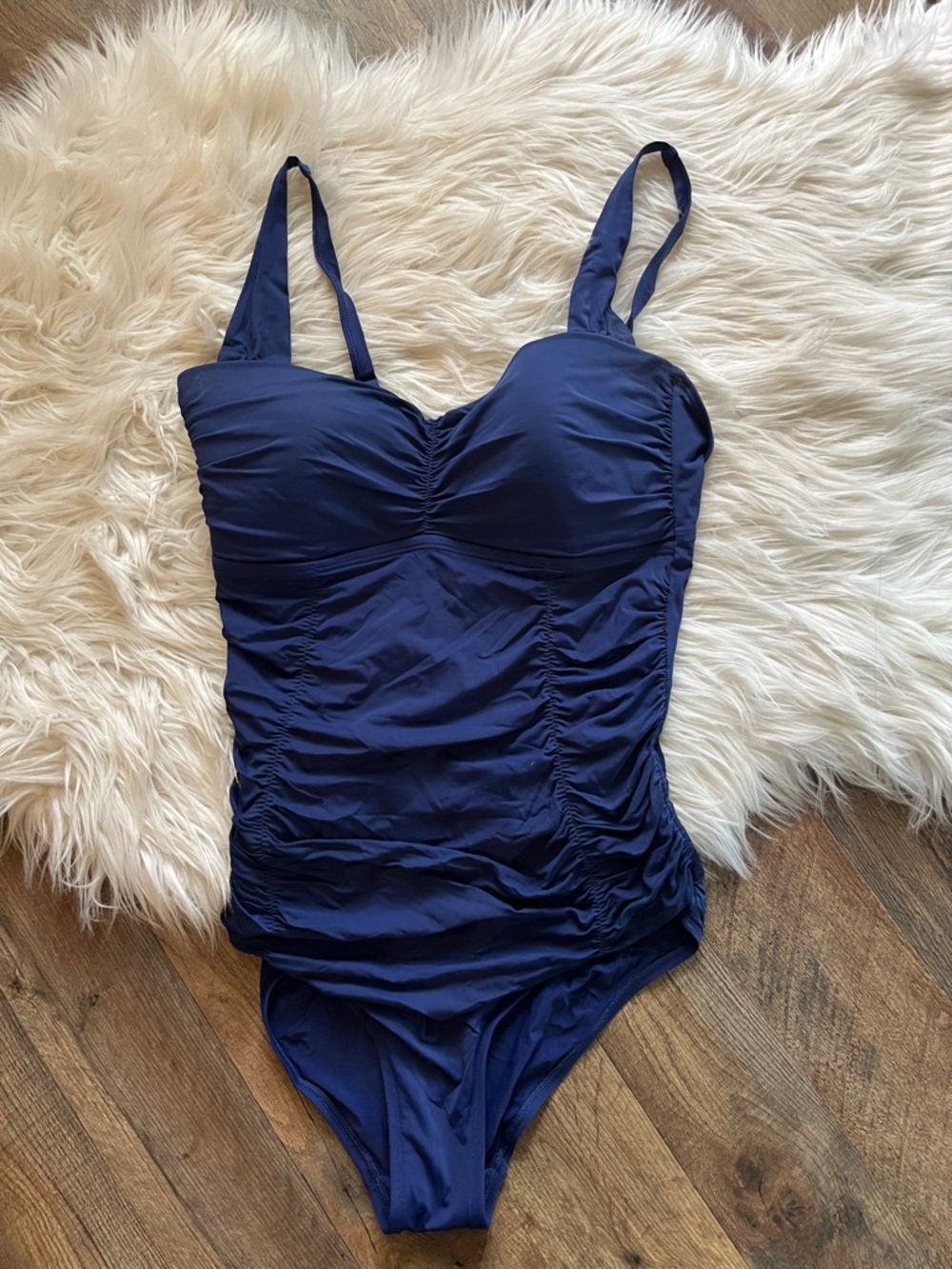 Skye One Piece Swimsuit Medium Navy Ruched Tummy Control Adjustable Straps